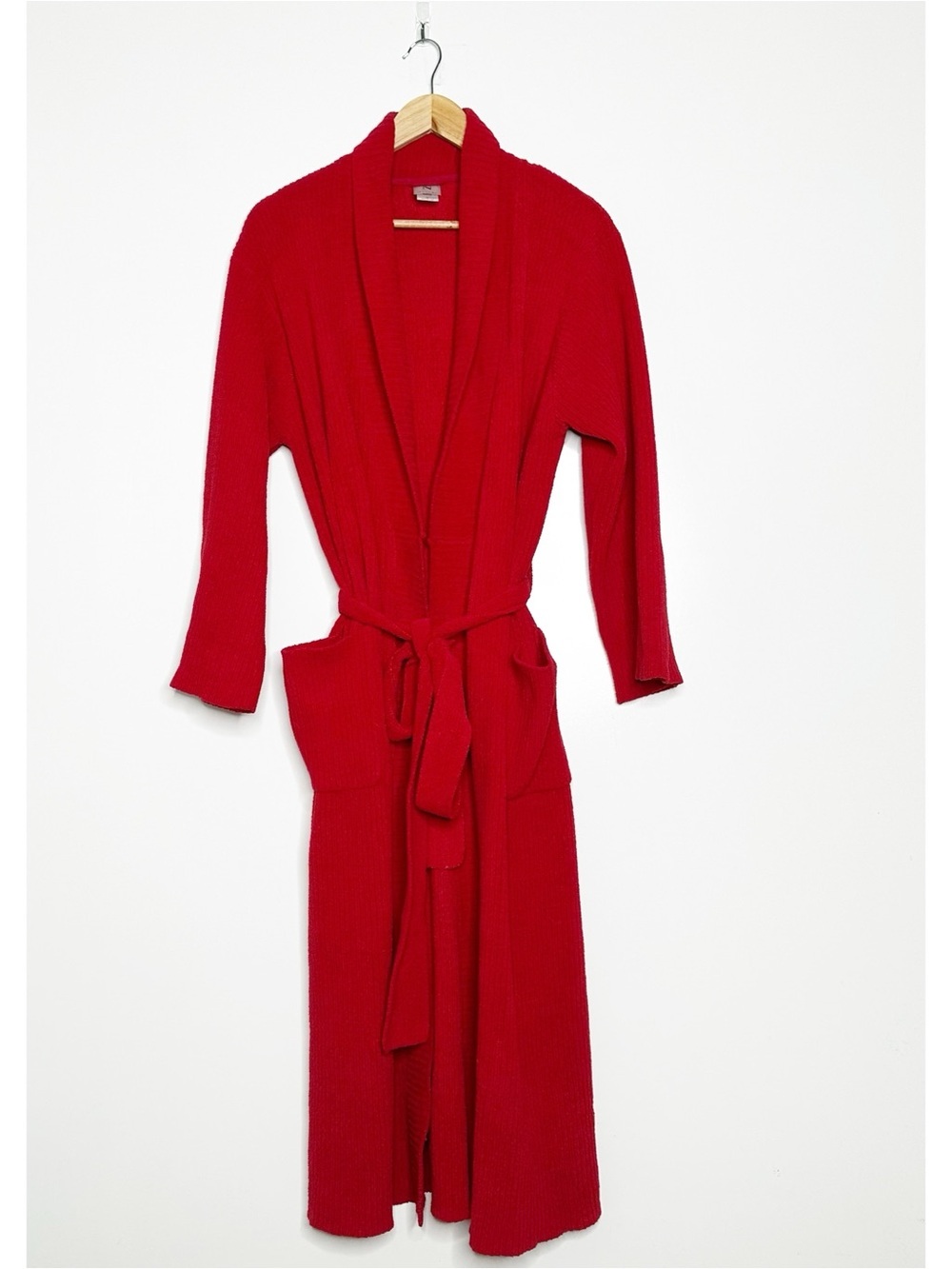 Natori Red Chenille Midi Robe Belted with Pockets Size Medium